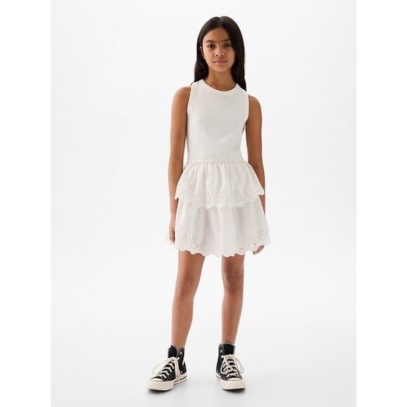 Kids Eyelet Tiered White Dress | Gap XXL - Picture 1 of 6